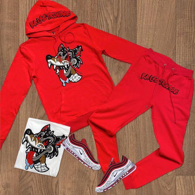 Cartoon animal print hoodie sweatpants set