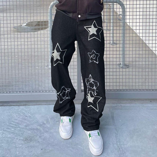 Personality Irregular Pentagram Print Jeans