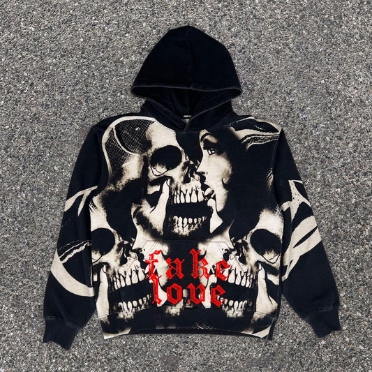 Statement retro street style skull print hoodie