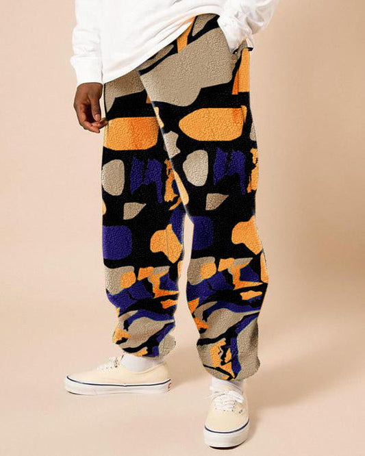 Tide brand retro color contrast polar fleece trousers