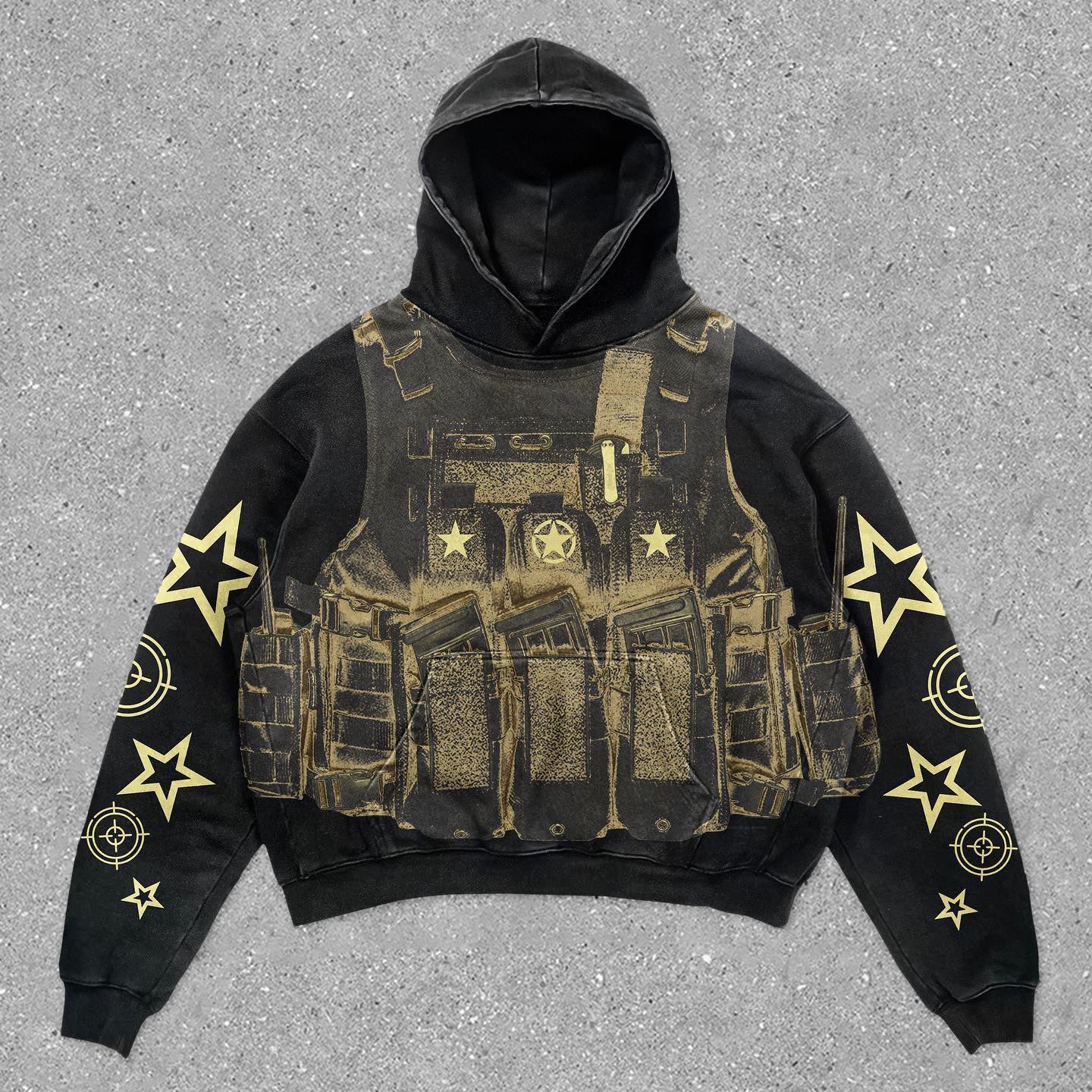 Personalized fashion body armor print retro hoodie