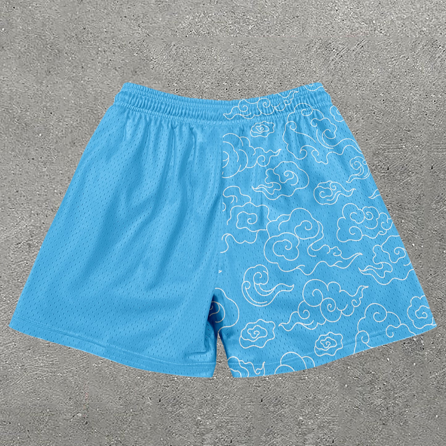 Casual Sky Chinese Print Mesh Shorts