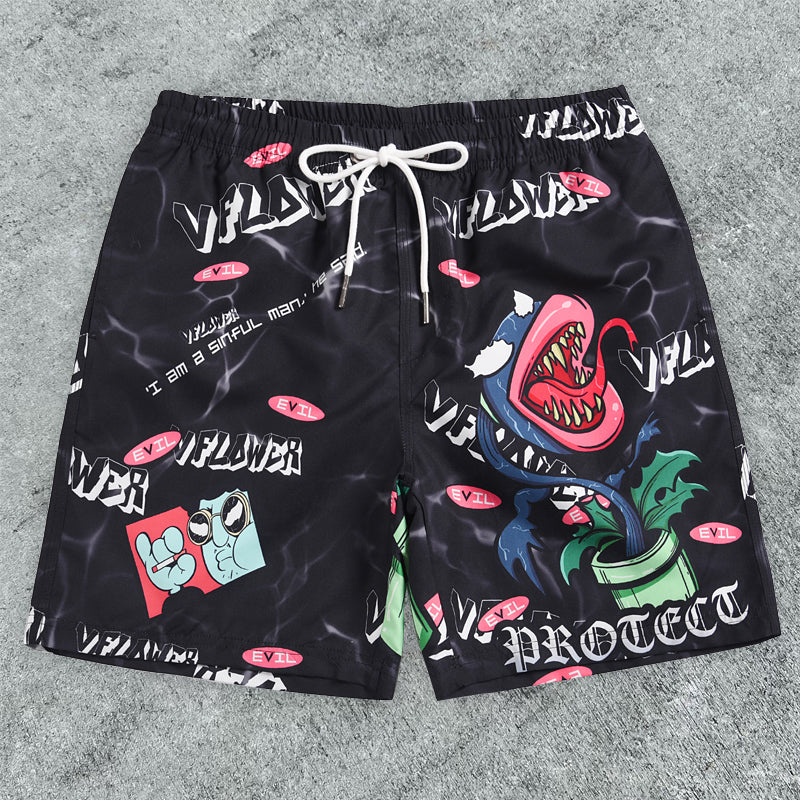 Shark Cartoon Print Outdoor Board Shorts