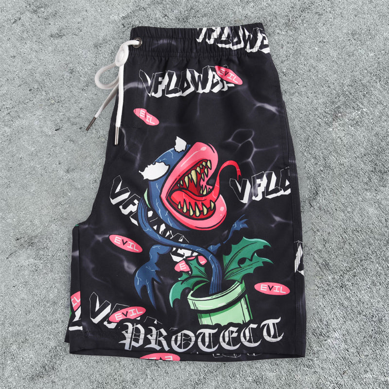 Shark Cartoon Print Outdoor Board Shorts