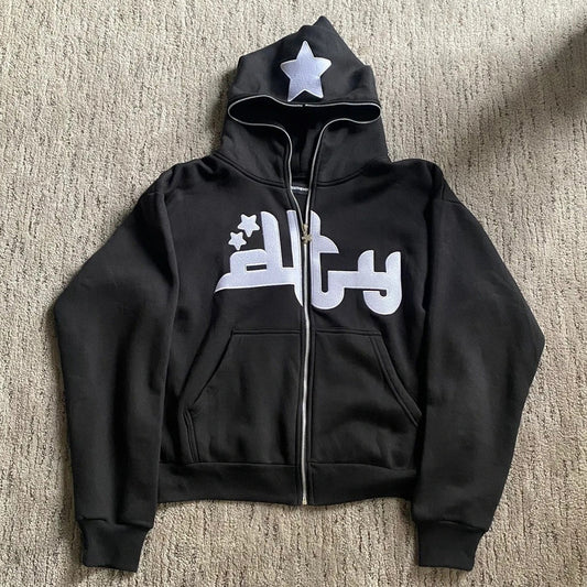 Letter And Pentagram Print Full Zip Hoodie