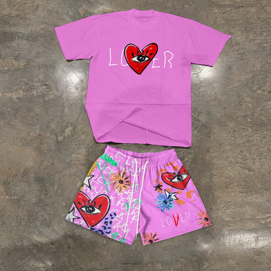 Casual personalized love print T-shirt shorts suit