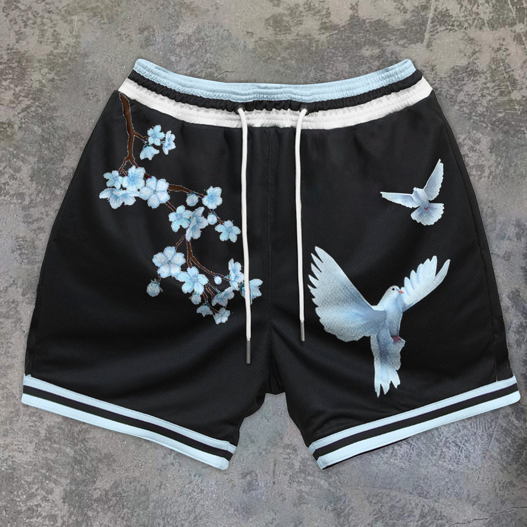 Vintage Dove Print Casual Art Shorts