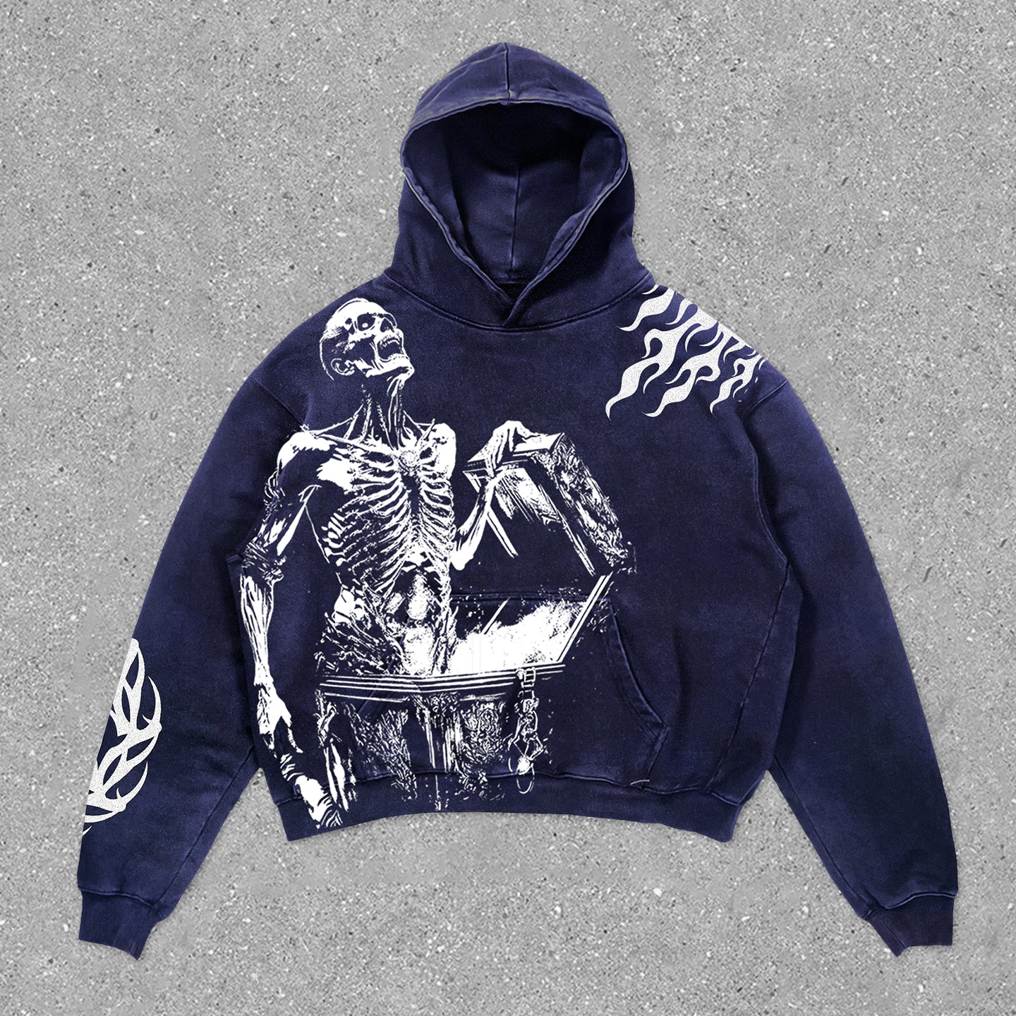 Skull Print Vintage Long Sleeve Hoodie