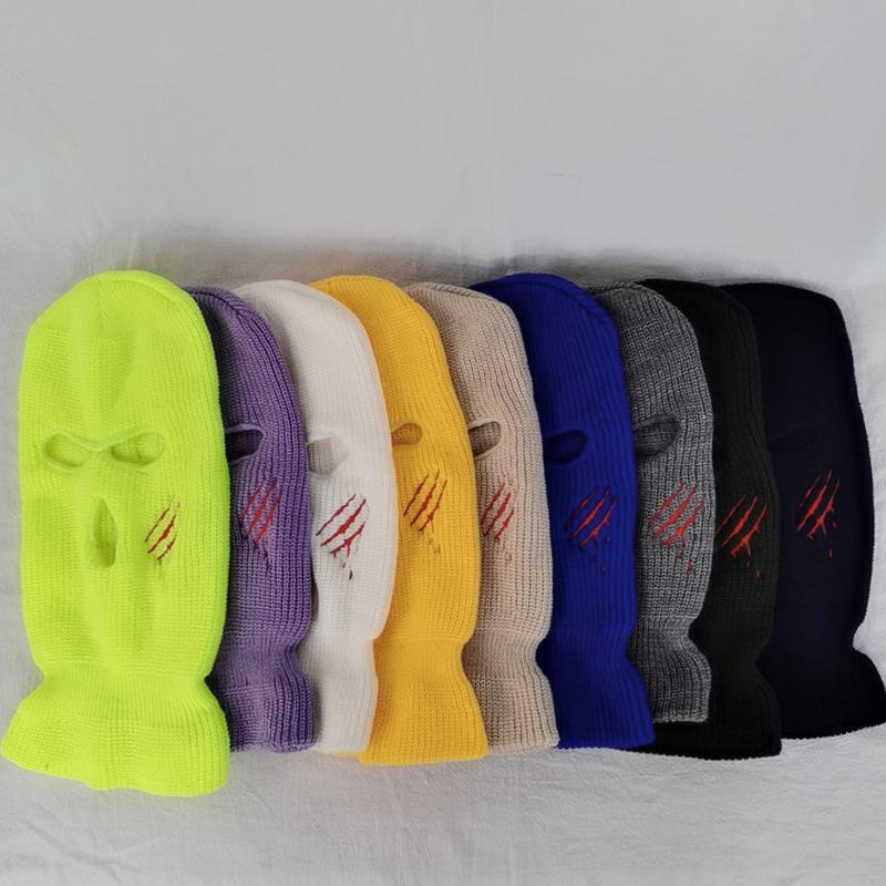 Scratch warmth thickened ski three-hole knitted hat