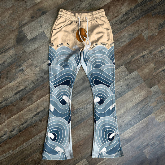 Waves Print Flared Trousers