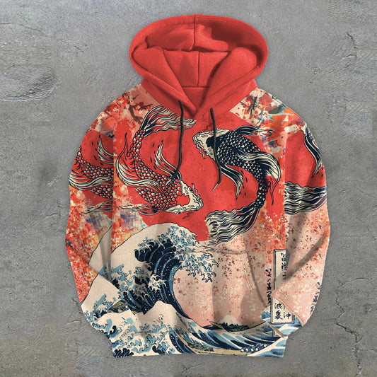 Ping An Carp Retro Tide Brand Street Hoodies