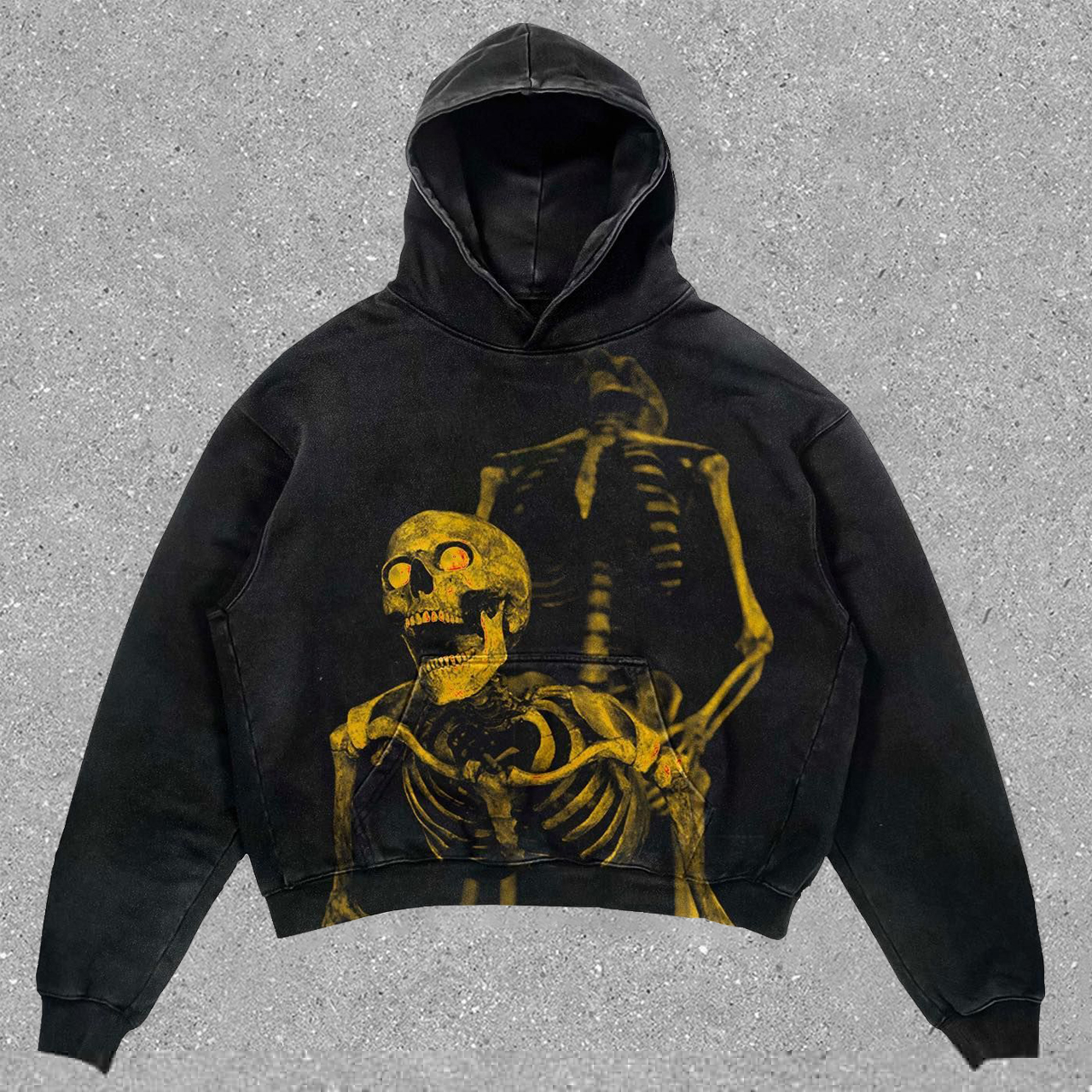 statement vintage skull print hoodie