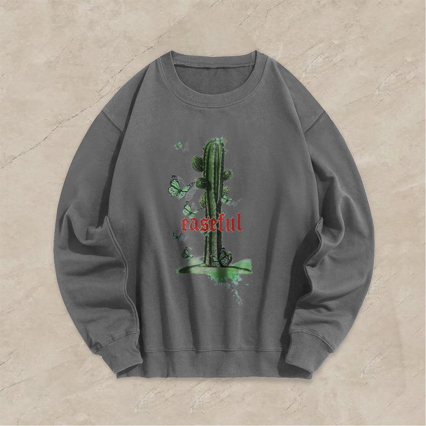 Trendy Casual Cactus Print Crew Neck Sweatshirts