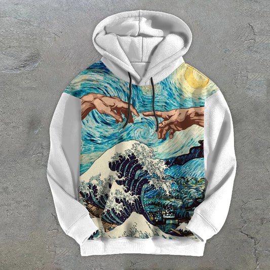 Artistic Retro Print Tide Brand Contrast Color Hoodies