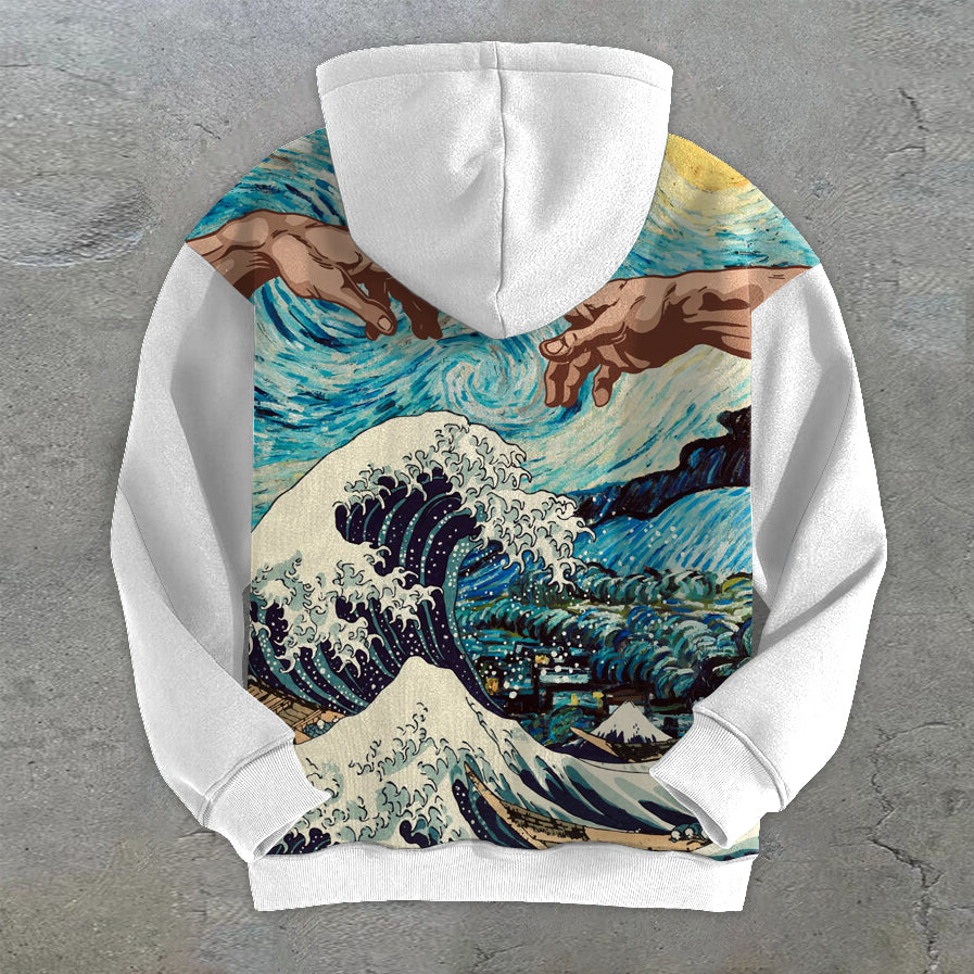 Artistic Retro Print Tide Brand Contrast Color Hoodies