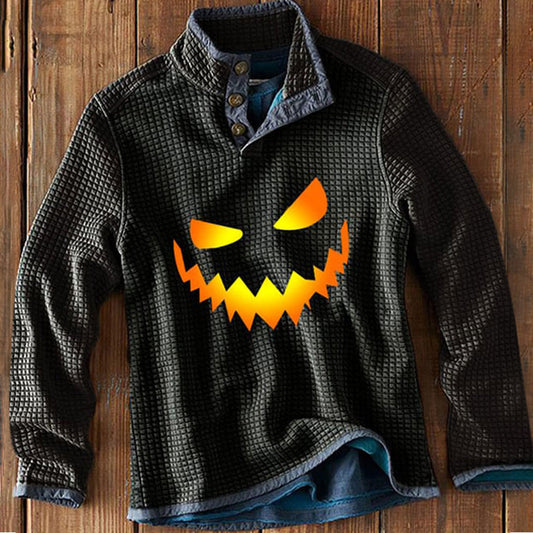 Halloween Horror Smiley Print Button Long Sleeve Sweatshirt