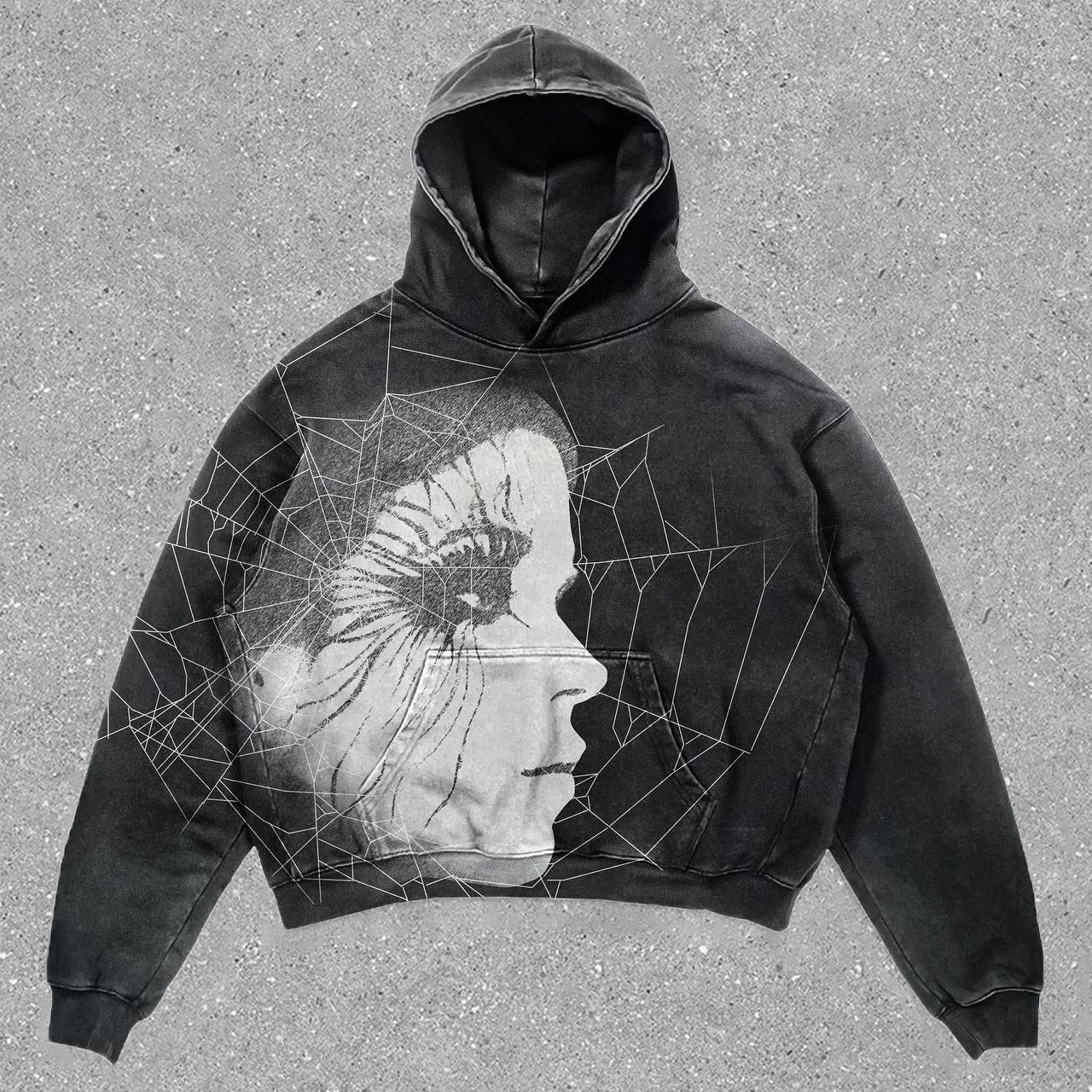 Relaxed Spider Print Long Sleeve Hoodie