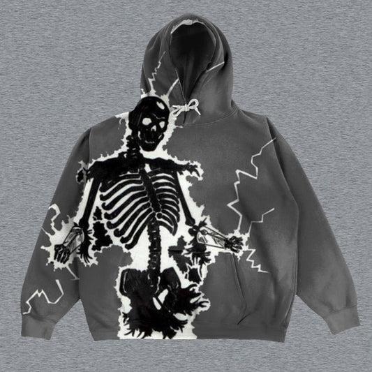 Skull Print Long Sleeve Hoodie