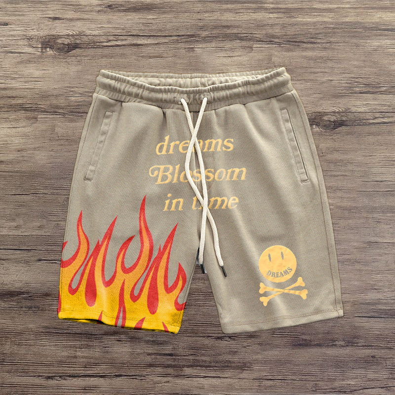 Fashion flame print casual compound shorts