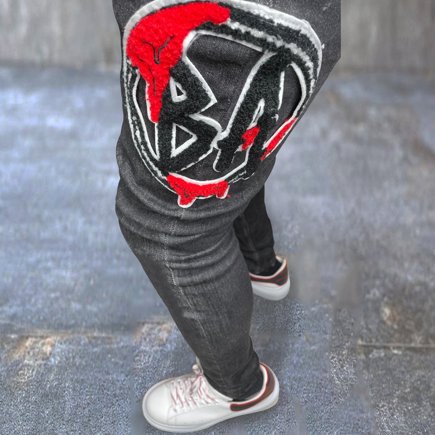 Street style trendy design printed slim-fit jeans