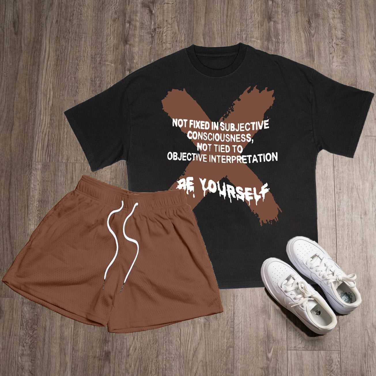 Be Yourself Print T-Shirt Shorts Two-Piece Set