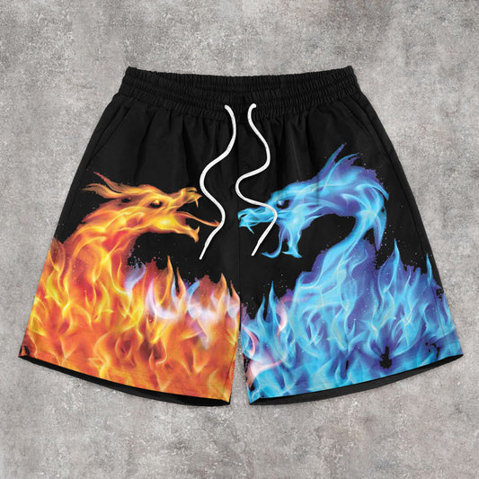 Trendy Flame Dragon Print Vintage Shorts