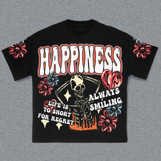 Happiness Print Short Sleeve T-Shirt