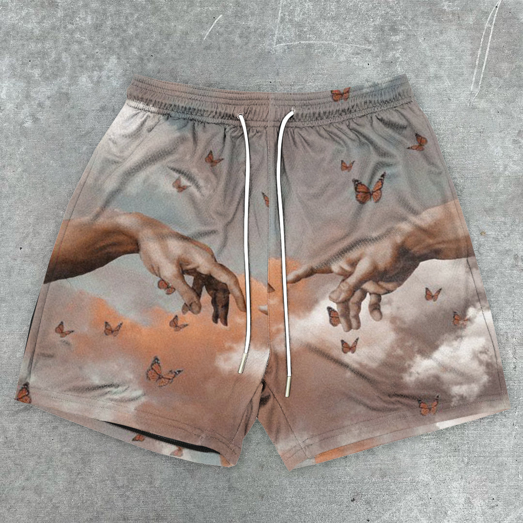 Vintage Art Print Street Mesh Shorts