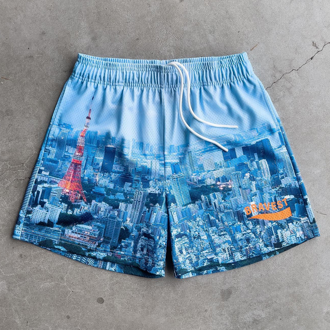 Relaxed Vintage Urban Print Stretch Track Shorts