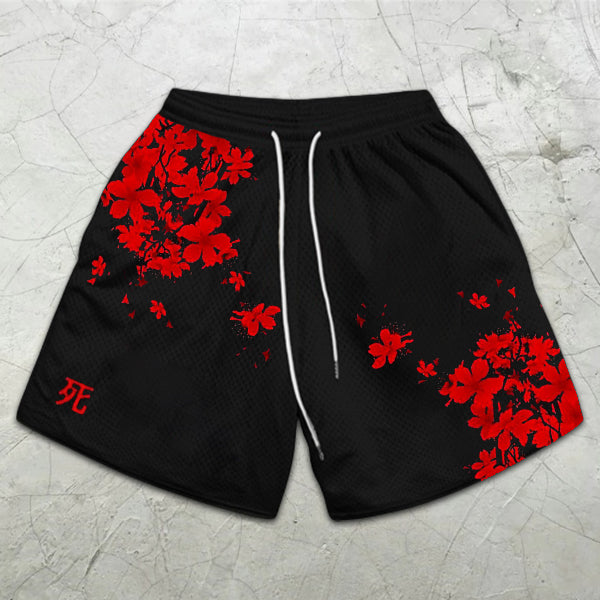 Sakura Graphic Print Elastic Shorts