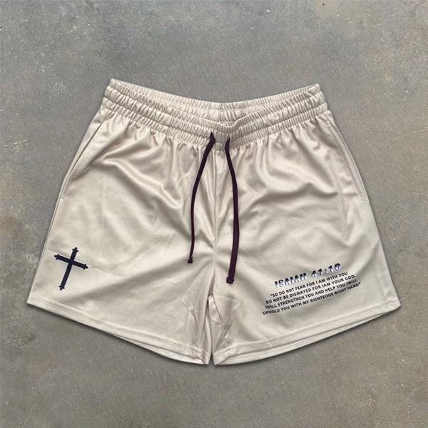 Cross slogan graphic print elastic shorts