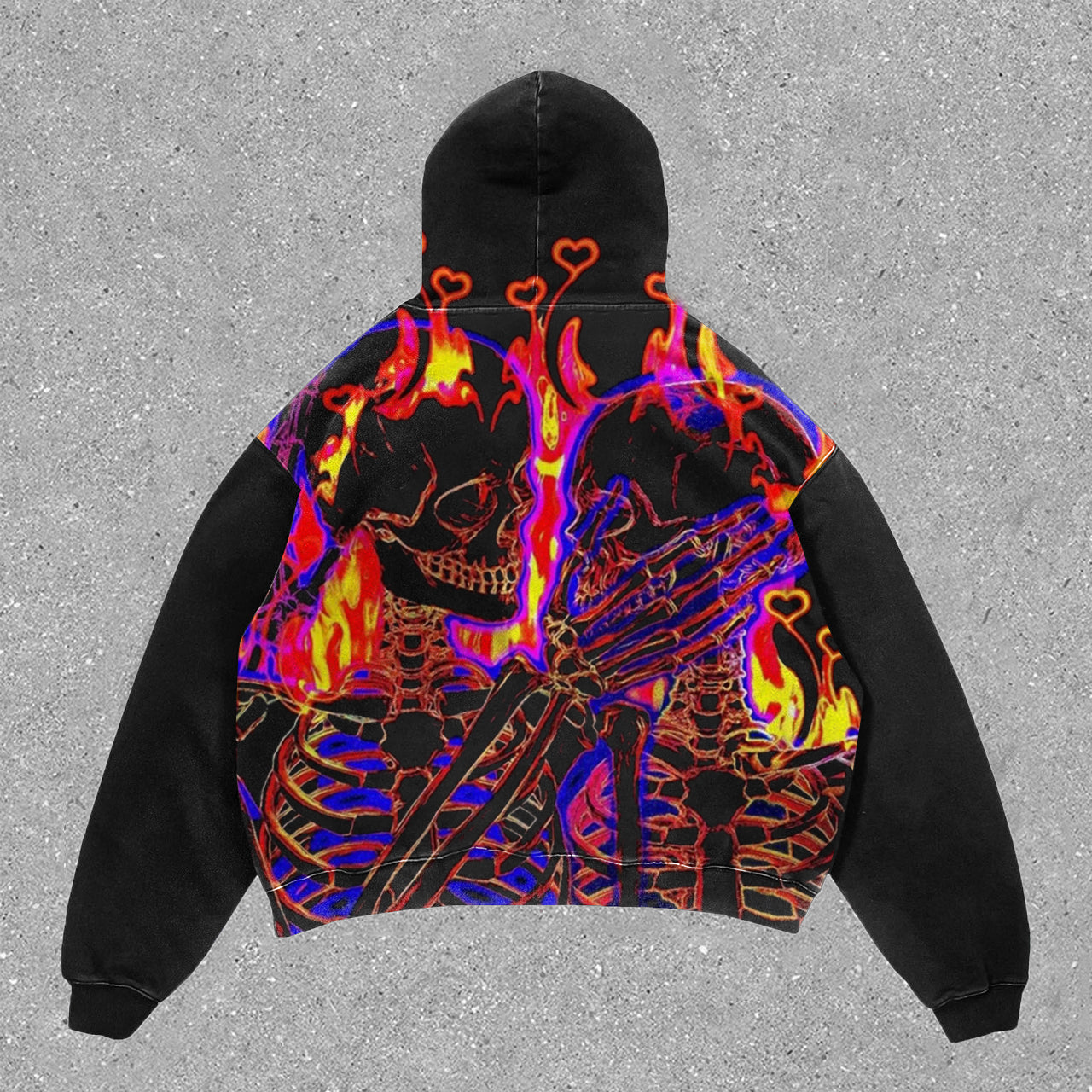 Skull Character Print Vintage Hoodie