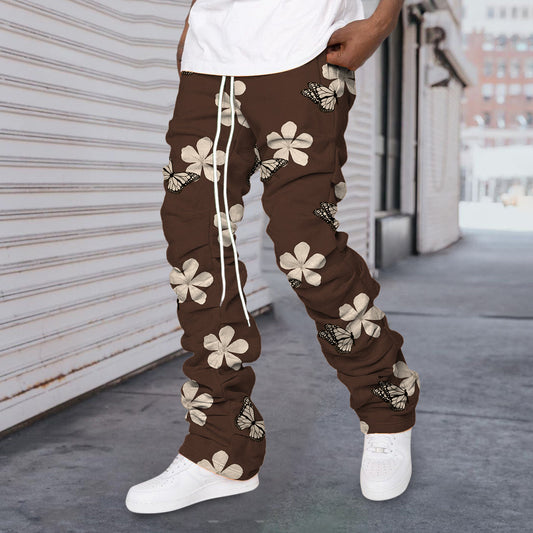 Vintage Hip Hop Butterfly Print Stacked Trousers